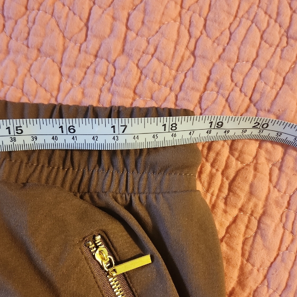 Womens Brown Elastic-Waist Jogger Pants with Zipper Pocket - Picture 5 of 7